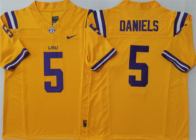 Men's LSU Tigers #5 Jayden Daniels Yellow F.U.S.E. Stitched Jersey